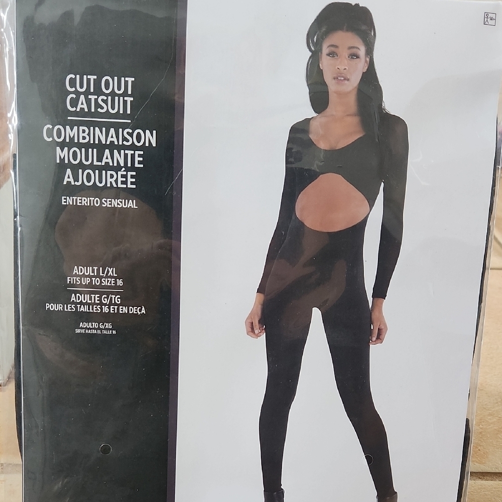 Black Cut Out Catsuit, Large/Xl